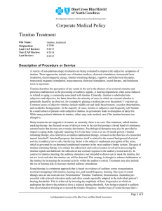Corporate Medical Policy Tinnitus Treatment  Description of Procedure or Service