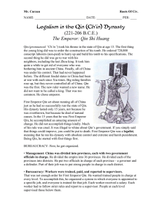Legalism in the Qin (Ch`in) Dynasty (221