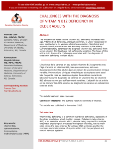 Challenges with the Diagnosis of Vitamin B12 Deficiency in Older