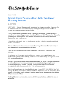Valeant Shares Plunge on Short-Seller Scrutiny of Pharmacy Revenue