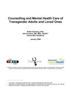 Counselling and Mental Health Care of Transgender Adults and