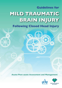 Guidelines for mild traumatic brain injury following closed head injury