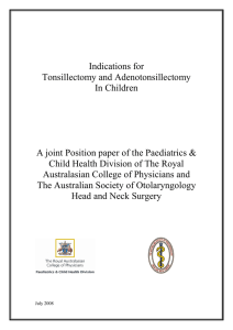 Indications for Tonsillectomy and Adenotonsillectomy in