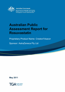 Australian Public Assessment Report for Rosuvastatin Proprietary Product Name: Crestor/Visacor