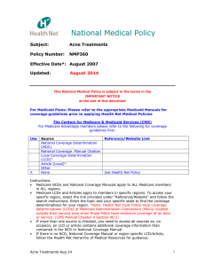 National Medical Policy  Subject: Acne Treatments