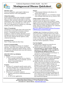 Meningococcal Disease Quicksheet California Department of Public Health – July 2013