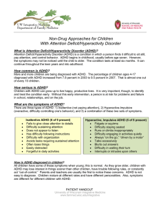 Non-Drug Approaches for Children With Attention Deficit/Hyperactivity Disorder