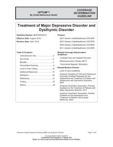 Treatment of Major Depressive Disorder and Dysthymic Disorder COVERAGE ™