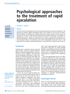 Psychological approaches to the treatment of rapid ejaculation Stanley E. Althof