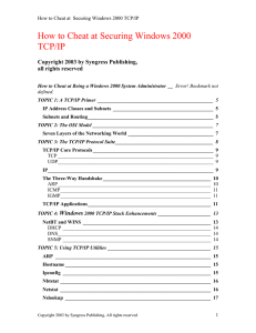 How to Cheat at Securing Windows 2000 TCP/IP