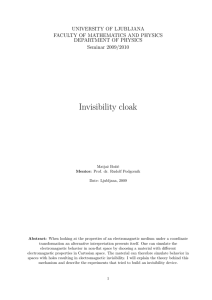 Invisibility cloak - Department of Theoretical Physics