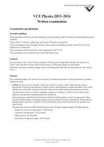 VCE Physics 2013–2016 Written examination Examination specifi cations Overall conditions
