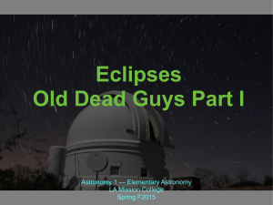 Eclipses Old Dead Guys Part I Astronomy 1 — Elementary Astronomy
