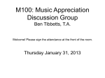 M100: Music Appreciation Discussion Group Tuesday January 29