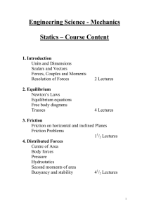 Engineering Science - Mechanics  Statics – Course Content