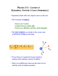 Physics 111 - Lecture 6 Dynamics, Newton’s Laws (Summary)