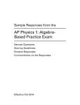 AP Physics 1: Algebra- Based Practice Exam Sample Responses from the Sample Questions