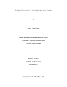 Ecological Differentiation in a Hybridizing Cryptic Species Complex  By Patrick William Turko