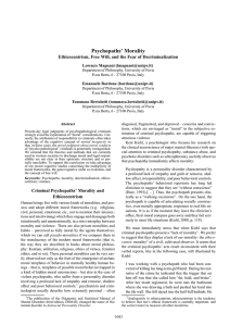 Psychopaths’ Morality Ethicocentrism, Free Will, and the Fear of Decriminalization