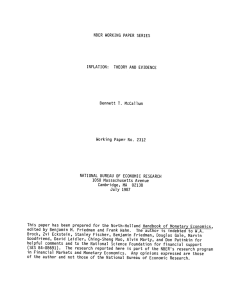 NBER WORKING PAPER SERIES INFLATION: THEORY AND EVIDENCE Bennett 1. McCallum