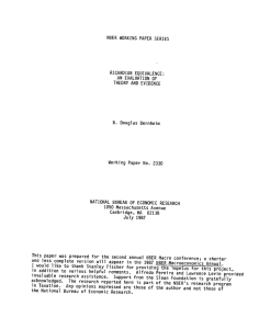 NBER WORKING PAPER SERIES AN EVALUATION OF THEORY AND EVIDENCE B. Douglas Bernheim