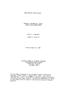 NBER WORKING PAPER SERIES MARKETS AND UNEMPLOYMENT Bruce C. Greenwald Joseph E. Stiglitz