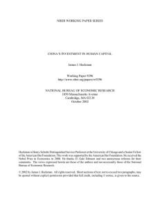 NBER WORKING PAPER SERIES CHINA’S INVESTMENT IN HUMAN CAPITAL James J. Heckman