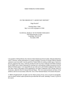 NBER WORKING PAPER SERIES ON THE ORIGINS OF &#34;A MONETARY HISTORY&#34;
