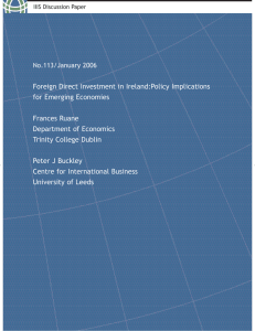 Foreign Direct Investment in Ireland:Policy Implications for Emerging Economies Frances Ruane