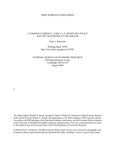NBER WORKING PAPER SERIES A COMMON CURRENCY: EARLY U.S. MONETARY POLICY