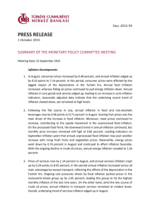 PRESS RELEASE  SUMMARY OF THE MONETARY POLICY COMMITTEE MEETING Sayı: 2015-59