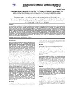 COMPARATIVE EVALUATION OF NATURAL AND SYNTHETIC SUPERDISINTEGRANT FOR  PROMOTING NIMESULIDE DISSOLUTION FOR FAST DISSOLVING TECHNOLOGY 