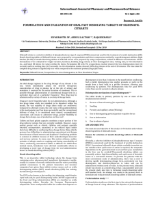 FORMULATION AND EVALUATION OF ORAL FAST DISSOLVING TABLETS OF SILDENAFIL  CITRARTE  Research  Article   