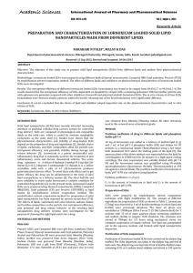 PREPARATION AND CHARACTERIZATION OF LORNOXICAM LOADED SOLID LIPID