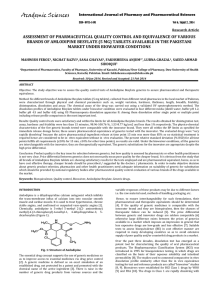 ASSESSMENT OF PHARMACEUTICAL QUALITY CONTROL AND EQUIVALENCE OF VARIOUS