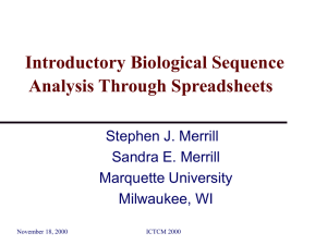 Introductory Biological Sequence Analysis Through Spreadsheets