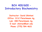 BCH 400/600 – Introductory Biochemistry