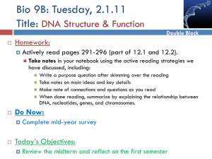 Bio 9B: Tuesday, 2.1.11Title: DNA Structure & Function