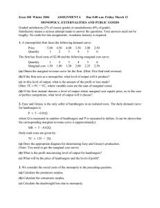 Econ 100  Winter 2004 MONOPOLY, EXTERNALITIES AND PUBLIC GOODS