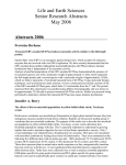 Life and Earth Sciences Senior Research Abstracts May 2006 Abstracts 2006