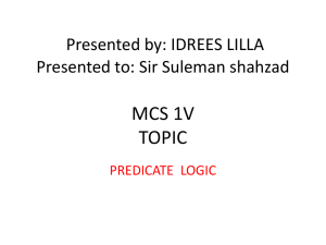 Lecture 11 Artificial Intelligence Predicate Logic