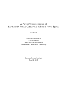 A Partial Characterization of Ehrenfeucht-Fra¨ıss´e Games on Fields and Vector Spaces