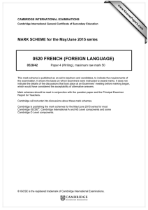 0520 FRENCH (FOREIGN LANGUAGE)  MARK SCHEME for the May/June 2015 series