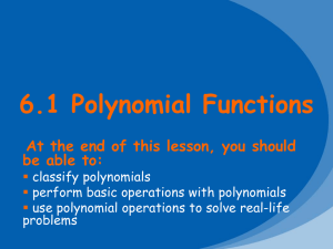 6.1 Polynomial Functions