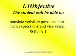 1_1 Writing and Translating Algebraic