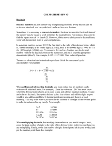 GRE MATH REVIEW #3  Decimals Decimal numbers