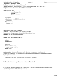 Algorithm 1.1  Sequential Search Problem Inputs Outputs