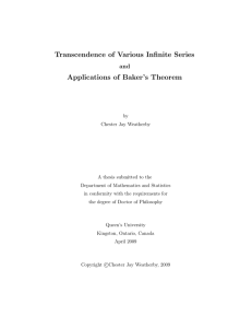Transcendence of Various Infinite Series Applications of Baker’s Theorem and