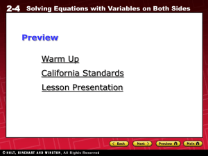 2-4 Solving Equations with Variables on Both Sides