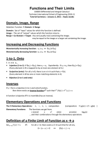 Functions and Their Limits Domain, Image, Range Increasing and Decreasing Functions 1-to-1, Onto